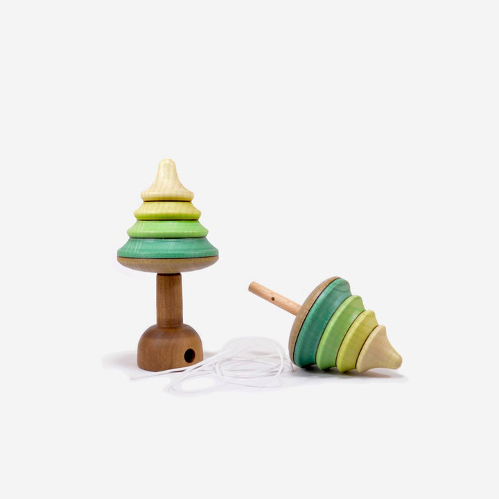 Wooden Spinning Top with Starter - String-Spun - Tree