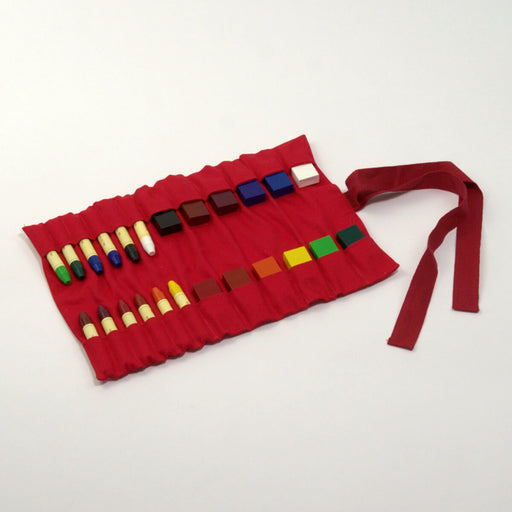 20595580 Crayon Roll 100% Cotton for 12 Stick and 12 Block Crayons - Red Australian Made