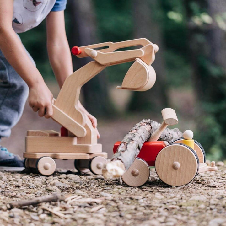 70401876 Nic Creamobil Shovel Excavator with 70401822 Nic Creamobil Wooden Tractor 27cm Red