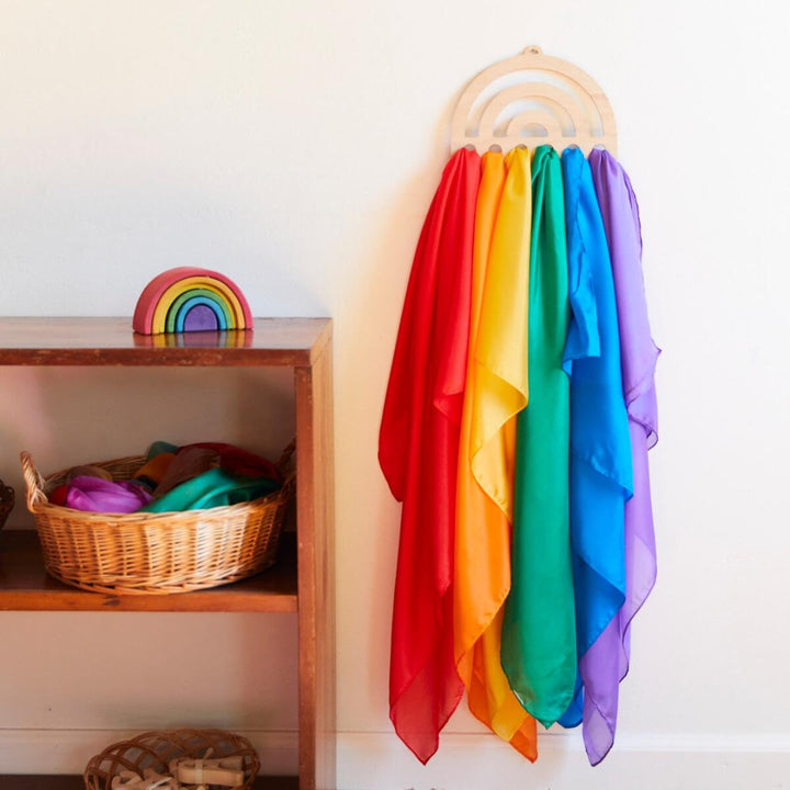 Sarah's Silks Playsilk Display Rainbow with Playsilks Primary Set of 6