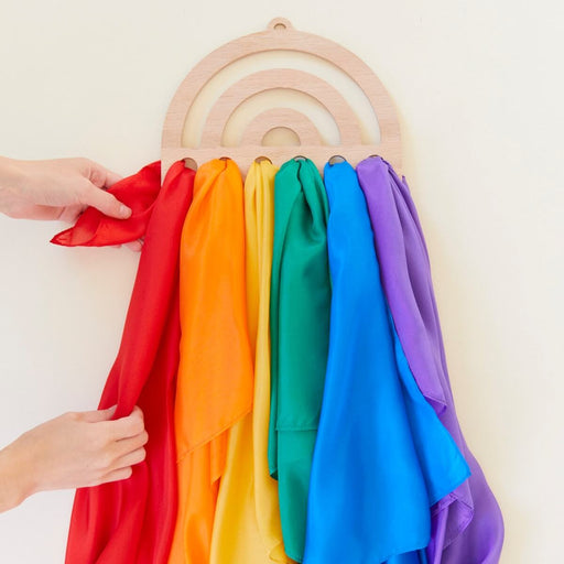 Sarah's Silks Playsilk Display Rainbow with Playsilks Primary Set of 6