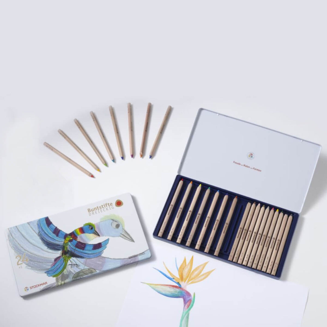 85093124 Stockmar Coloured Pencils Triangular in Tin 24+1