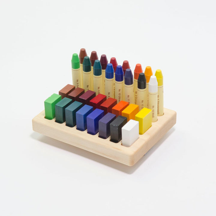 TFJ0030-85032000-85035000 From Jennifer Crayon Holder for Stockmar 16 Blocks 16 Sticks Walnut with 16 Stockmar Sticks and 16 Stockmar Blocks