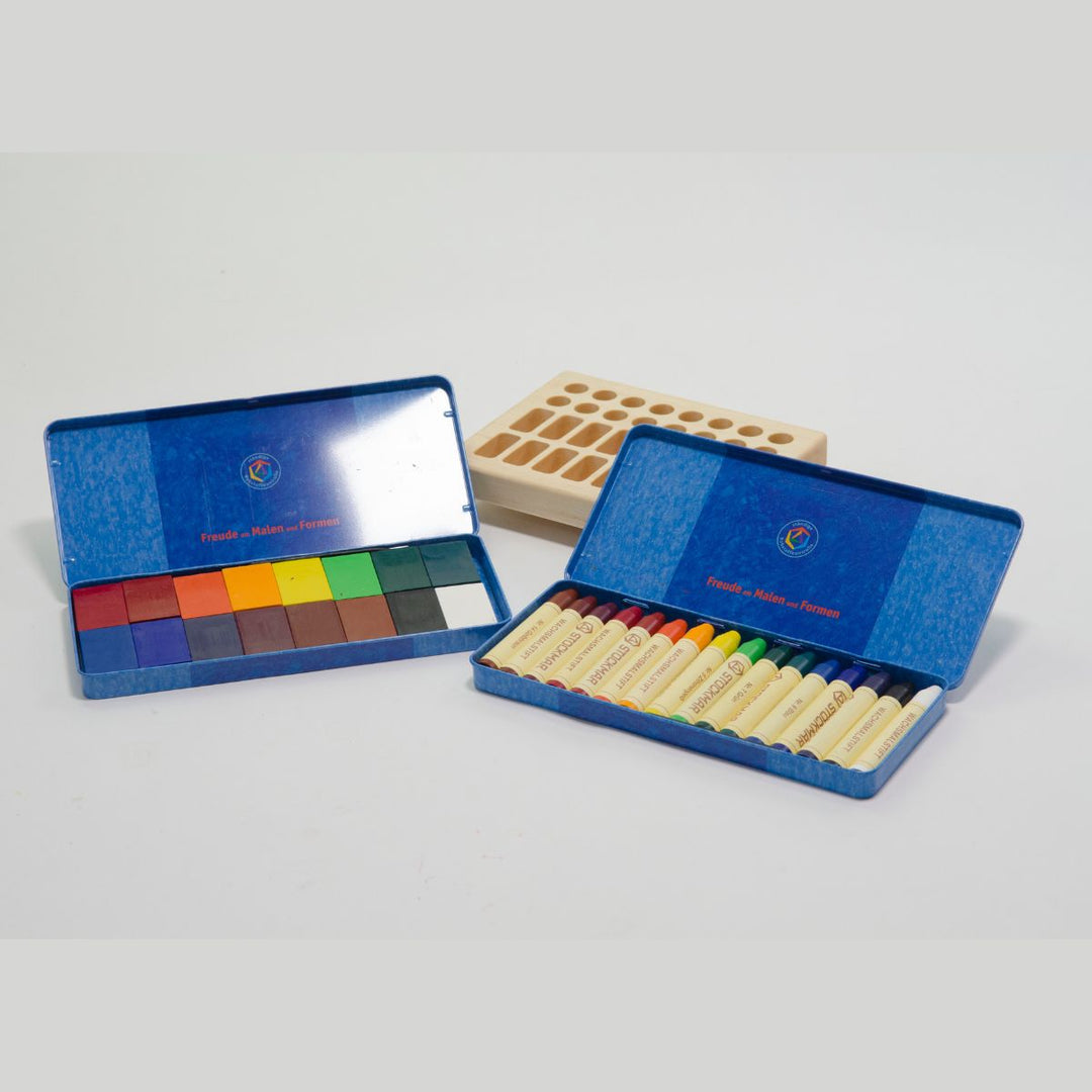 TFJ0030-85032000-85035000 From Jennifer Crayon Holder for Stockmar 16 Blocks 16 Sticks Walnut with 16 Stockmar Sticks and 16 Stockmar Blocks