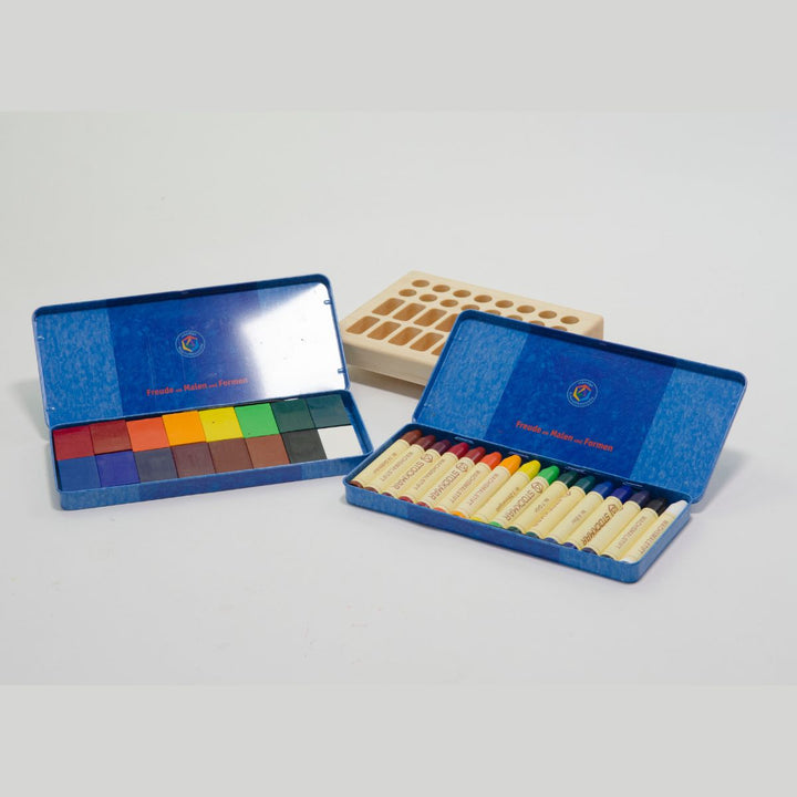 TFJ0030-85032000-85035000 From Jennifer Crayon Holder for Stockmar 16 Blocks 16 Sticks Walnut with 16 Stockmar Sticks and 16 Stockmar Blocks
