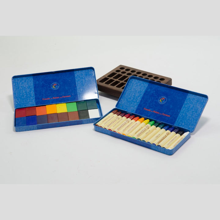 TFJ0029-85032000-85035000-2 From Jennifer Crayon Holder for Stockmar 16 Blocks 16 Sticks  Walnut with 16 Stockmar Sticks and 16 Stockmar Blocks