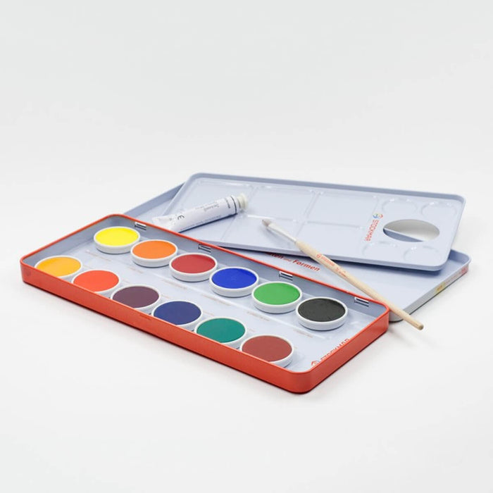 Stockmar Opaque Colour Box Set 12 Colours Pan Paints White Paint Tube Brush and Palette